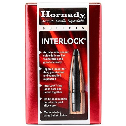 Los proyectiles Hornady INTERLOCK de 270 Caliber (0.277") con punta Boat Tail Spire Point ofrecen precisión y rendimiento superior para tus disparos.