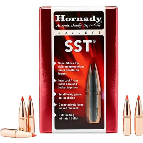 Las balas Hornady SST ofrecen trayectorias ultra planas, expansión rápida con la punta de polímero y precisión quirúrgica gracias a su chaqueta de grado de competición.