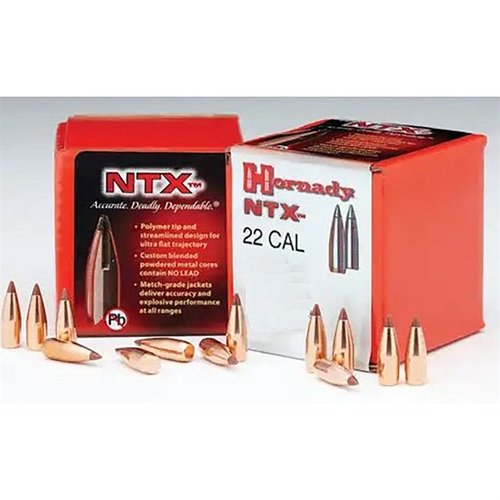 Las balas Hornady® NTX® de 24gr son libres de plomo, con punta de polímero para trayectorias planas y precisión máxima en cualquier rango.