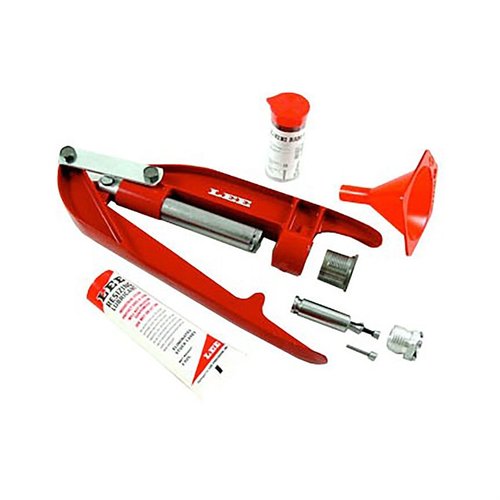 El kit Lee Breech Lock Hand Press es portátil y fácil de usar, ideal para recargar en casa o en el campo, incluye todo lo necesario para empezar.