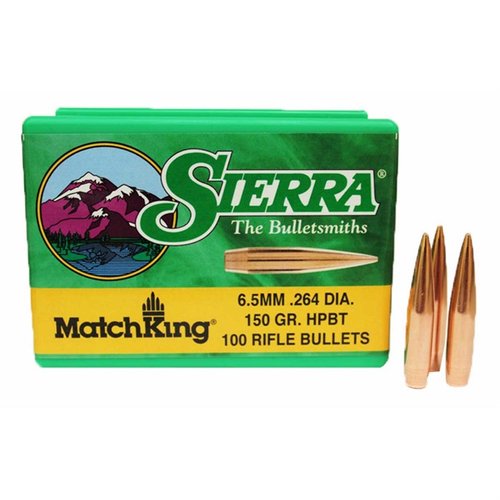 Los proyectiles MatchKing 6.5mm son ideales para la precisión extrema, con un diseño de punta hueca y cola de barco que minimiza la resistencia y mejora el coeficiente balístico.