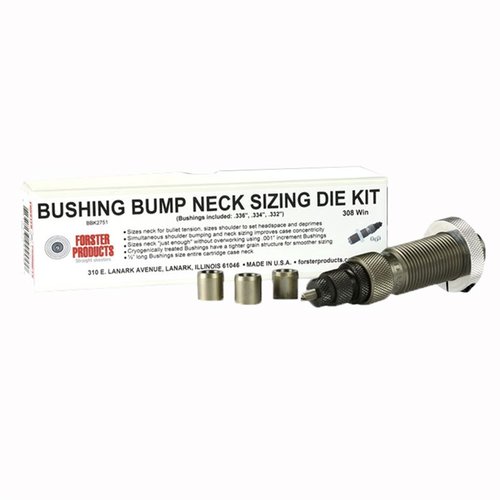 Con los BUSHING BUMP NECK DIE KITS de Forster, tú controlas la tensión en el cuello de tus cartuchos, con un die pulido a mano y bushings seleccionados.