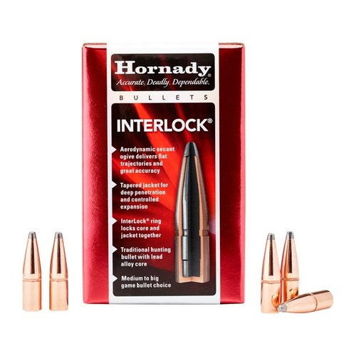 Los proyectiles Hornady InterLock® de 45 Cal. ofrecen expansión controlada, penetración profunda y retención de energía, asegurando impactos letales y consistentes.