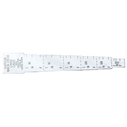 El QUICK CHECK CHOKE GAUGE de ROYAL es un medidor de acero inoxidable, ligero y portátil que verifica rápidamente la constricción del choke en escopetas.