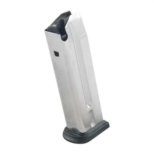 Los cargadores XD de 10 balas en acero inoxidable garantizan alimentación suave y fiable, con un diseño pulido que facilita recargas tácticas rápidas.