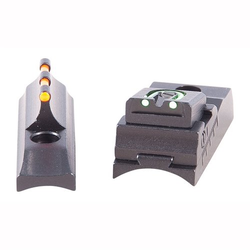 Los puntos de fibra óptica rojos y verdes ofrecen una alineación rápida, son ajustables y reemplazan las miras de fábrica con poco ajuste. Duraderos y precisos.