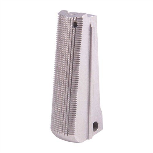 El mainspring housing V-Grip de Wilson Combat está completamente mecanizado, es fácil de instalar y ofrece un agarre positivo y cómodo para un tiro más preciso.