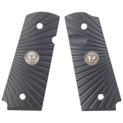 Las empuñaduras G10 de Wilson Combat son resistentes, con diseño starburst, color negro y corte para seguridad ambidiestra, perfectas para pistolas 1911.