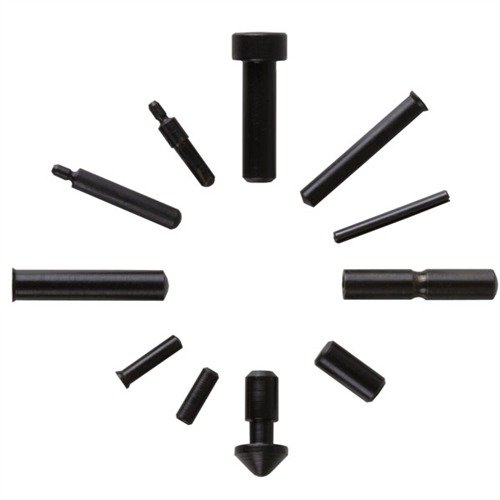 Consigue el set de 11 pines de alta calidad para tu 1911 Auto, ideal para reparar y reconstruir, disponible en acero tratado y en colores azul o inoxidable.